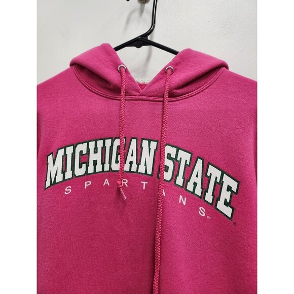 Jerzees Womens Michigan State Spartans Hoodie Medium Pink Spellout Sweatshirt - Picture 2 of 8